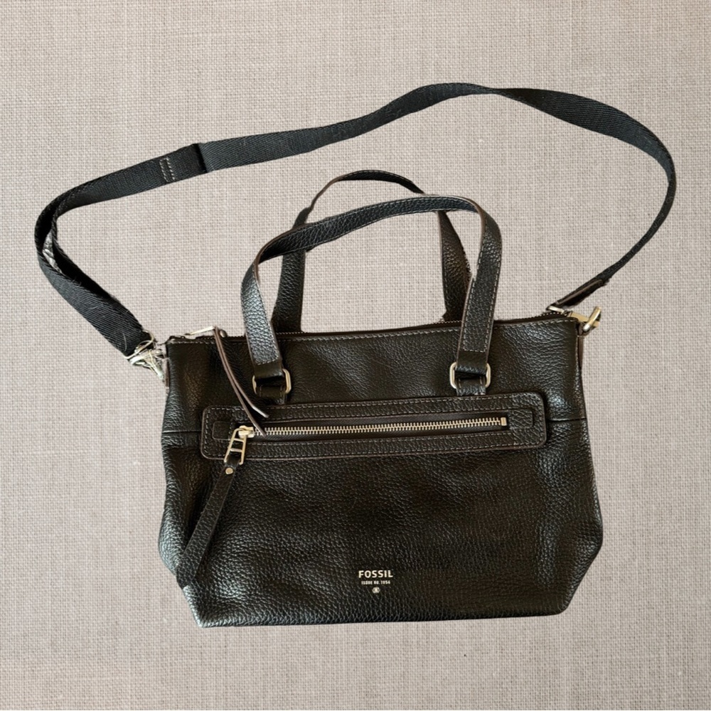 FOSSIL Black Pebbled Leather Satchel